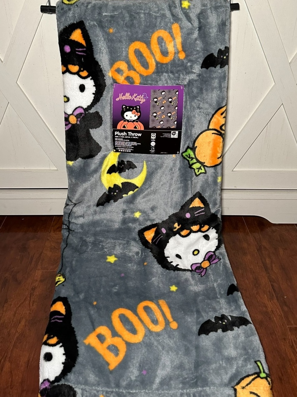 Hello Kitty Halloween Cat ‘BOO’ Plush Throw Blanket